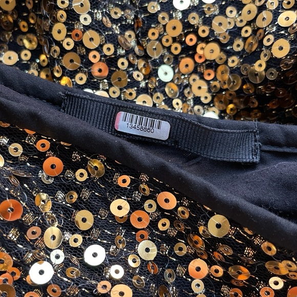 Marchesa Notte Sequined One Shoulder Asymmetric Ruffle Hem Dress Gold Size XS/4 - Picture 12 of 14